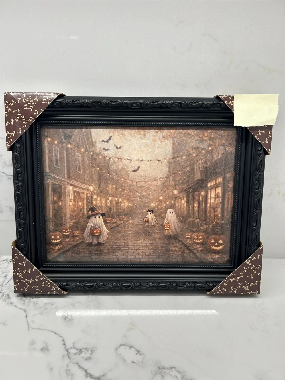 Halloween Pumpkin Ghost Trick or Treaters Framed Wall Art